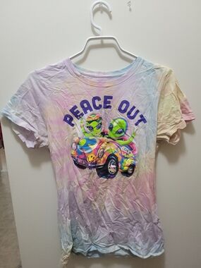 Lisa Frank Pastel Tie-Dye Tee with Neon Alien Car Graphic